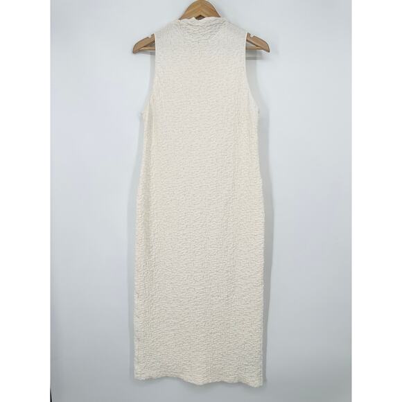 Massimo Dutti Textured Mock Neck Dress Sleeveless Turtleneck Midi, White - Picture 5 of 14